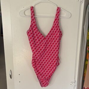 Jessica Simpson Pink Geometric One Piece Swimsuit